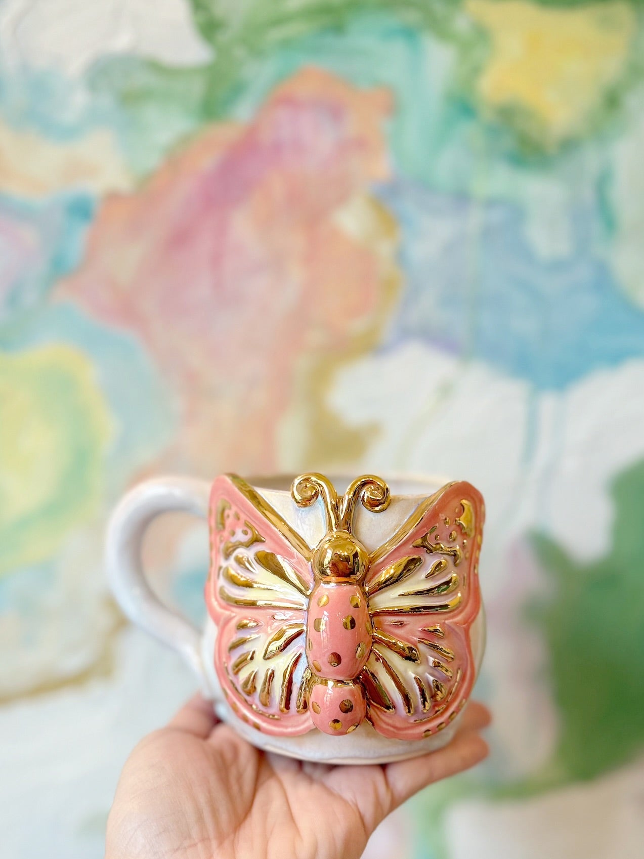Coral Butterfly Mug with Gold Luster