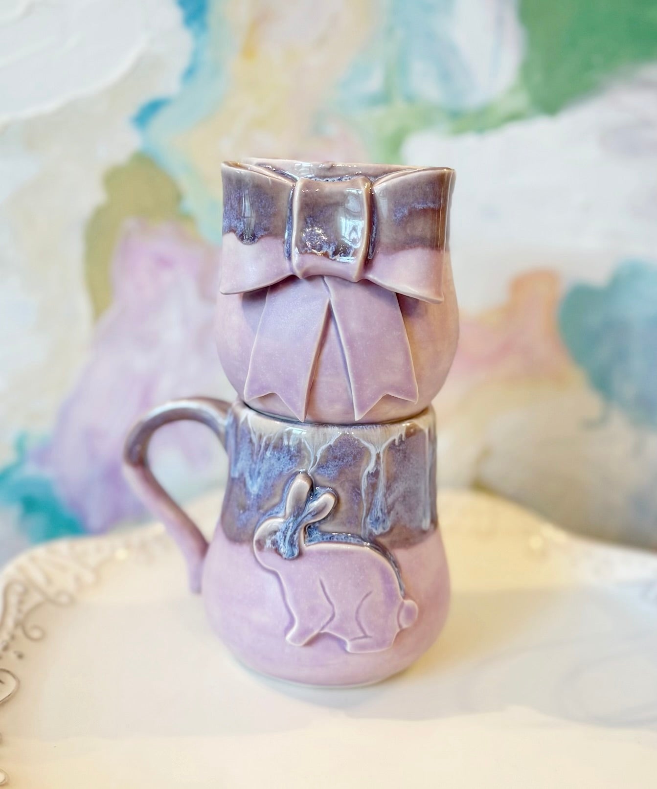 Lilac Bow Tumbler with Drippy Glaze