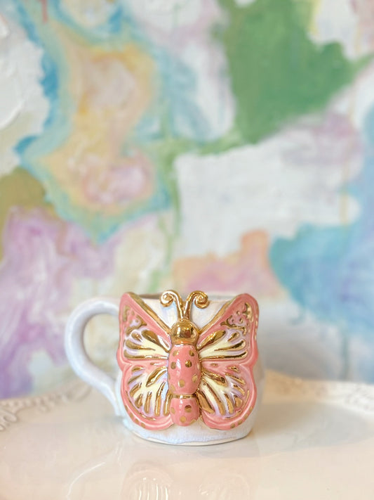 Coral Butterfly Mug with Gold Luster