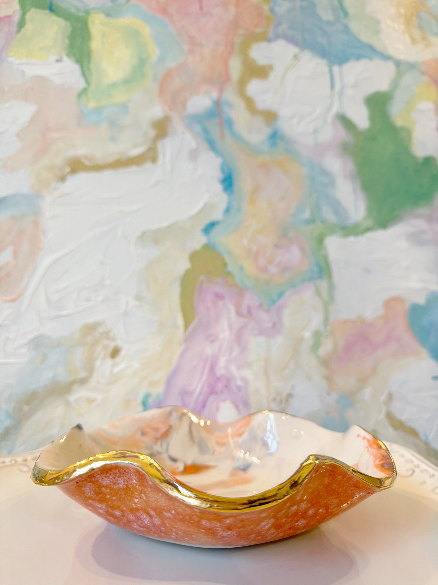 Sunny Days Marbled Wavy Bowl with Gold Luster