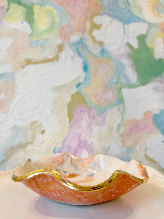 Sunny Days Marbled Wavy Bowl with Gold Luster