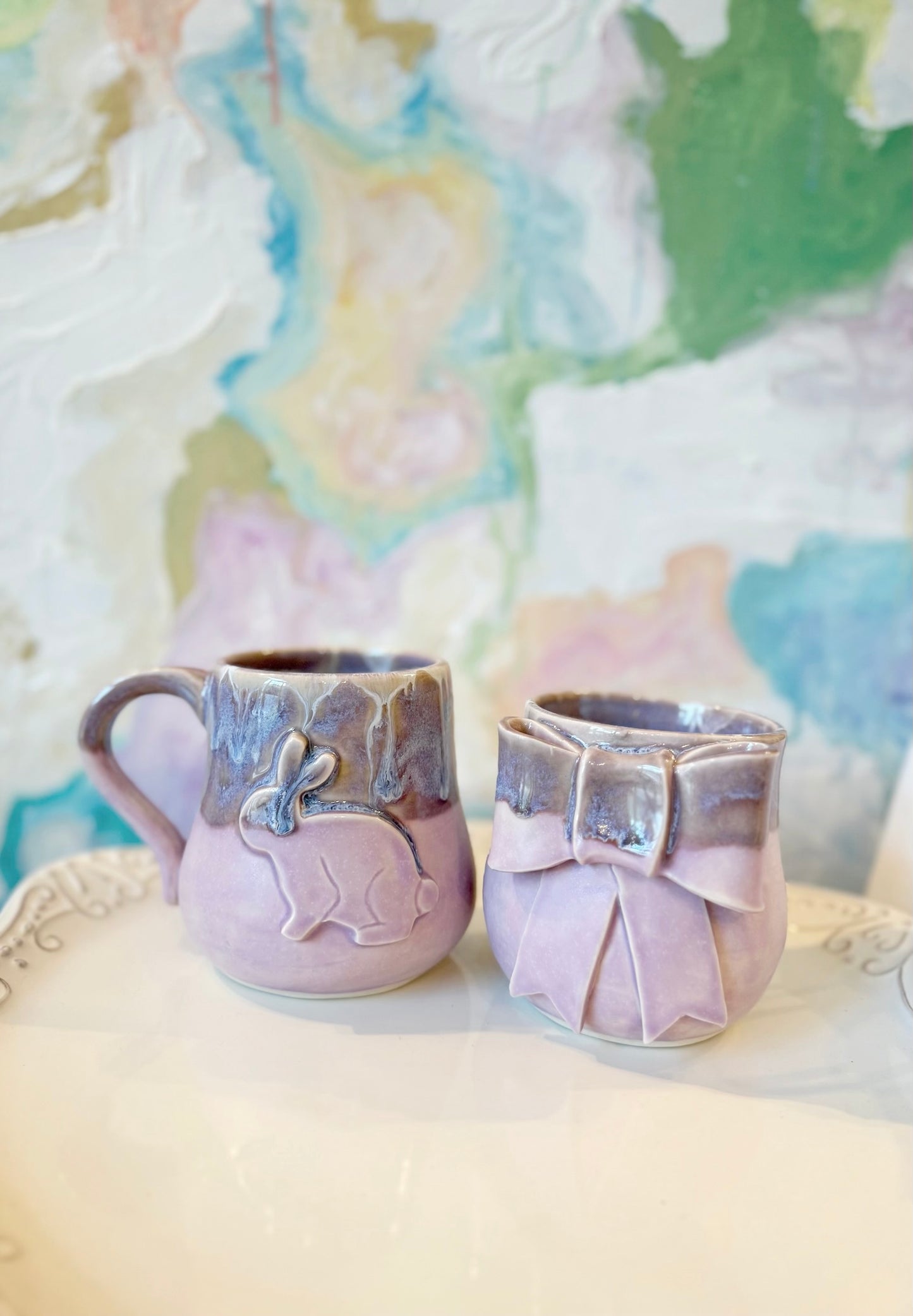 Lilac Bow Tumbler with Drippy Glaze