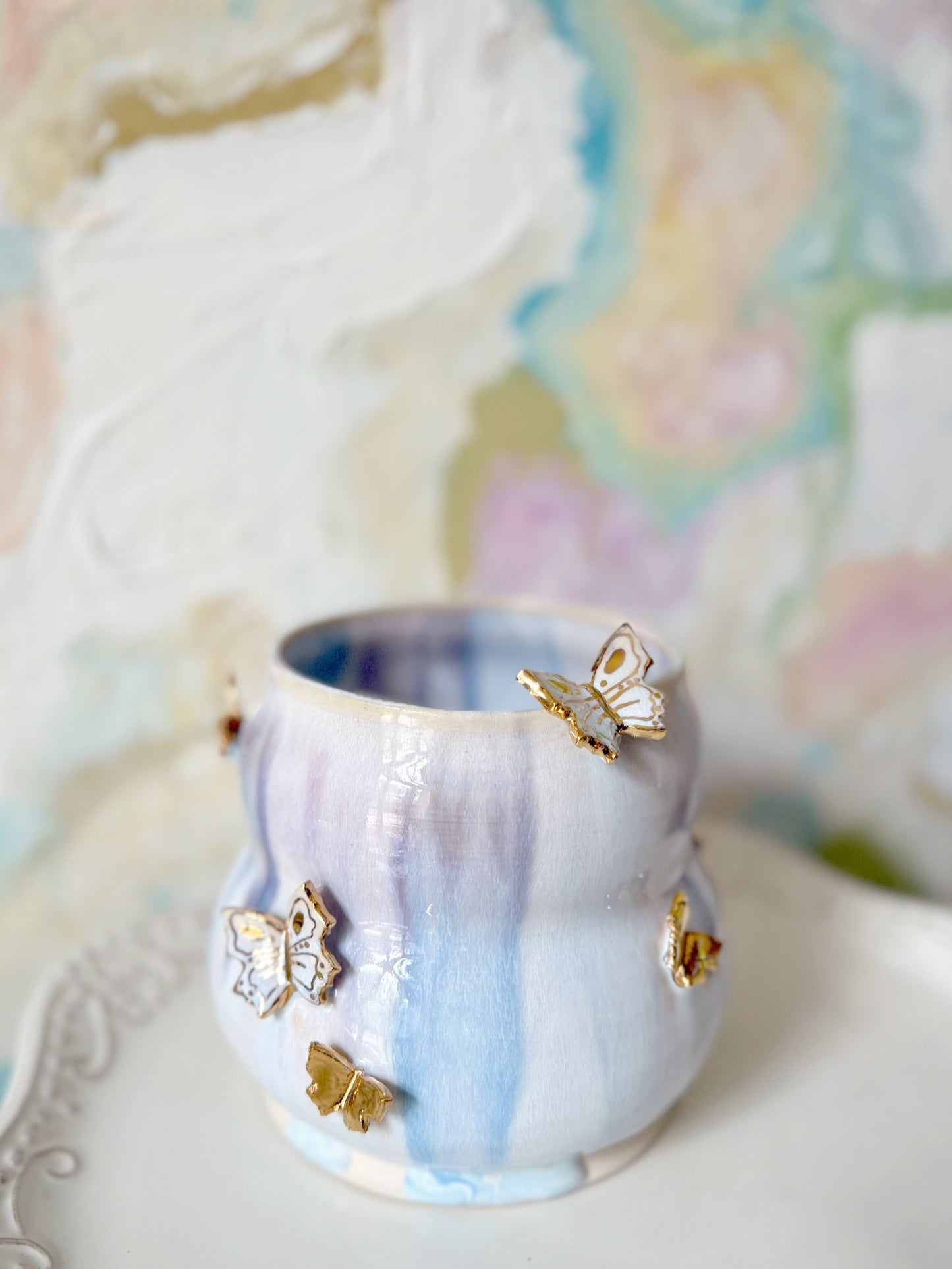Daydream Butterfly Vase with 22K Gold Luster