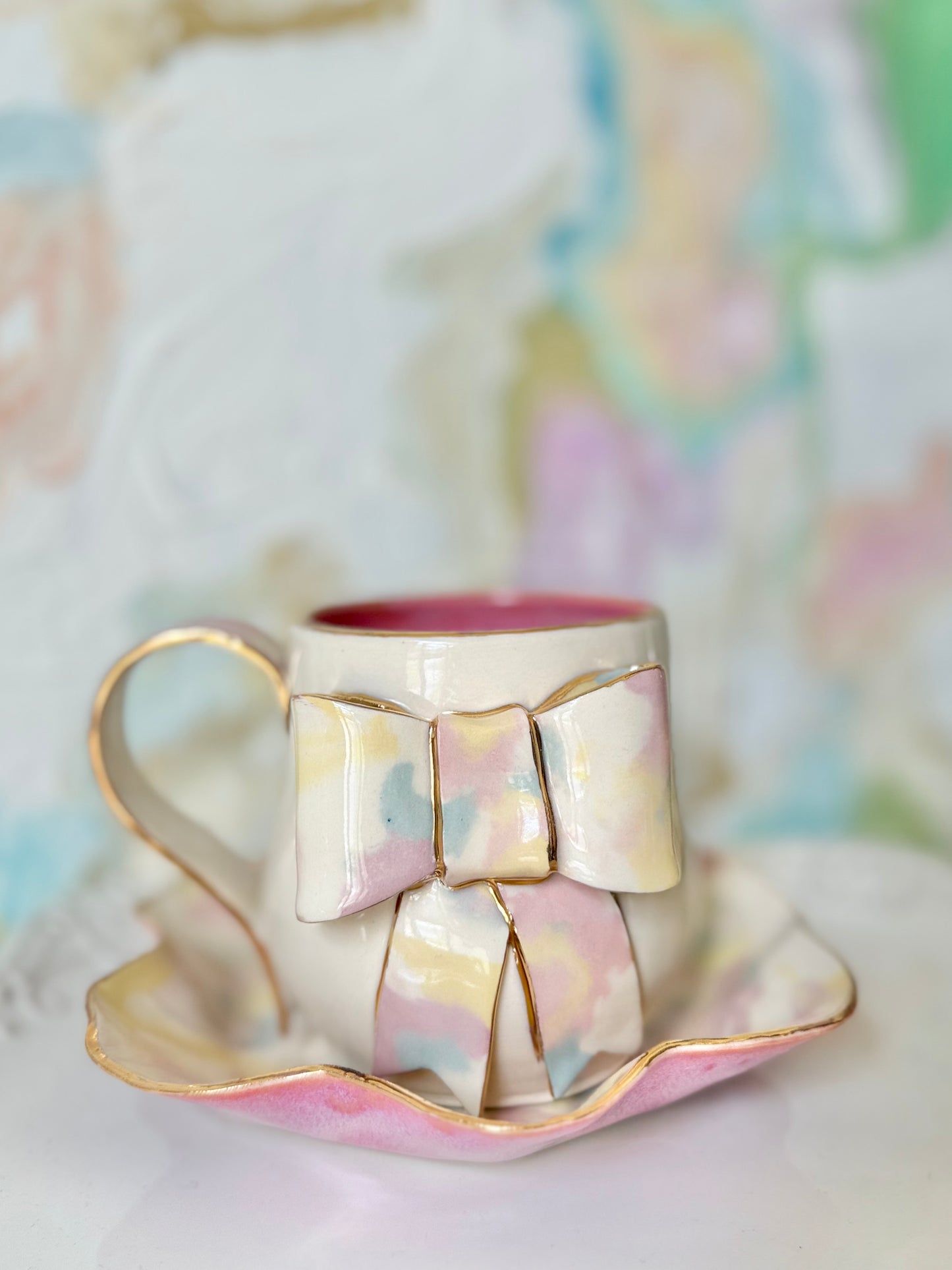 Candied Toast Marbled Bow Mug with Gold Luster