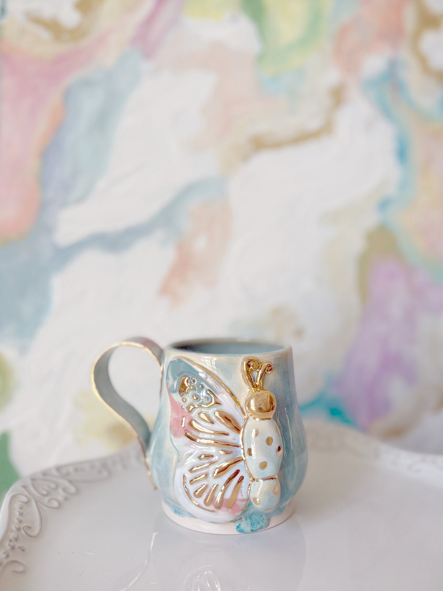 Melonaid Flutter Butterfly Mug with Gold Luster