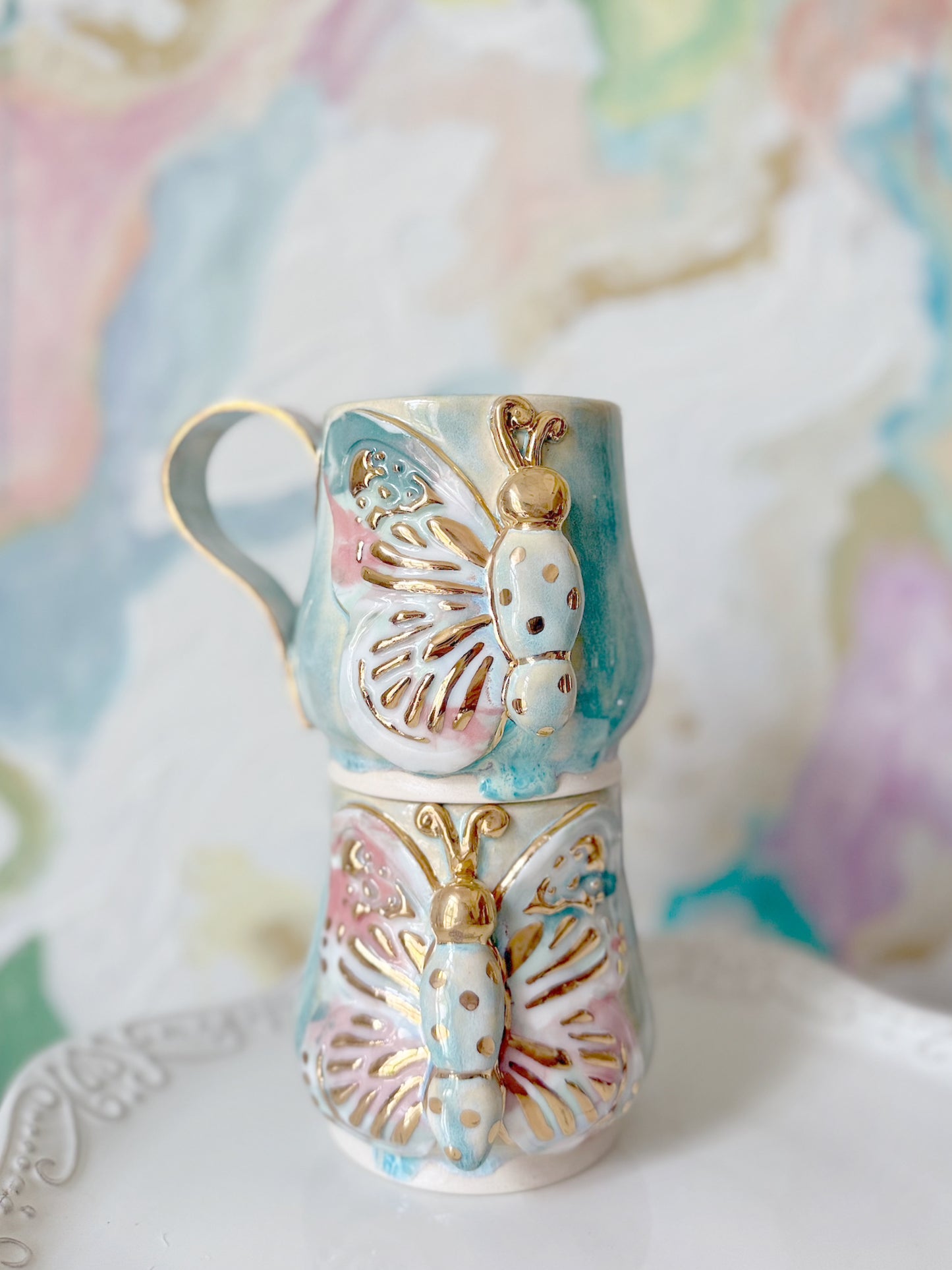 Melonaid Butterfly Tumbler with Gold Luster