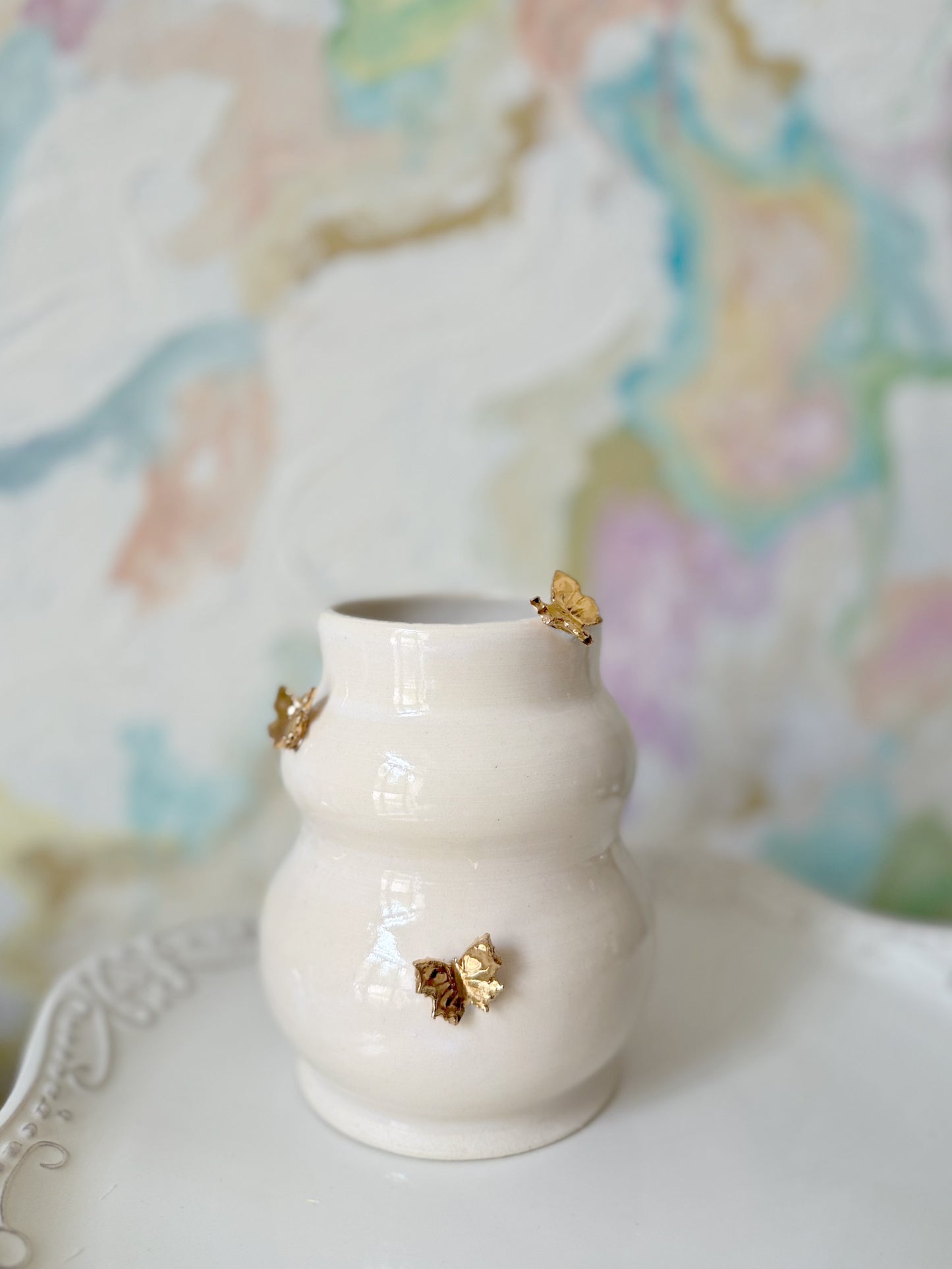 Butterfly bubble vase with 22K Gold Luster