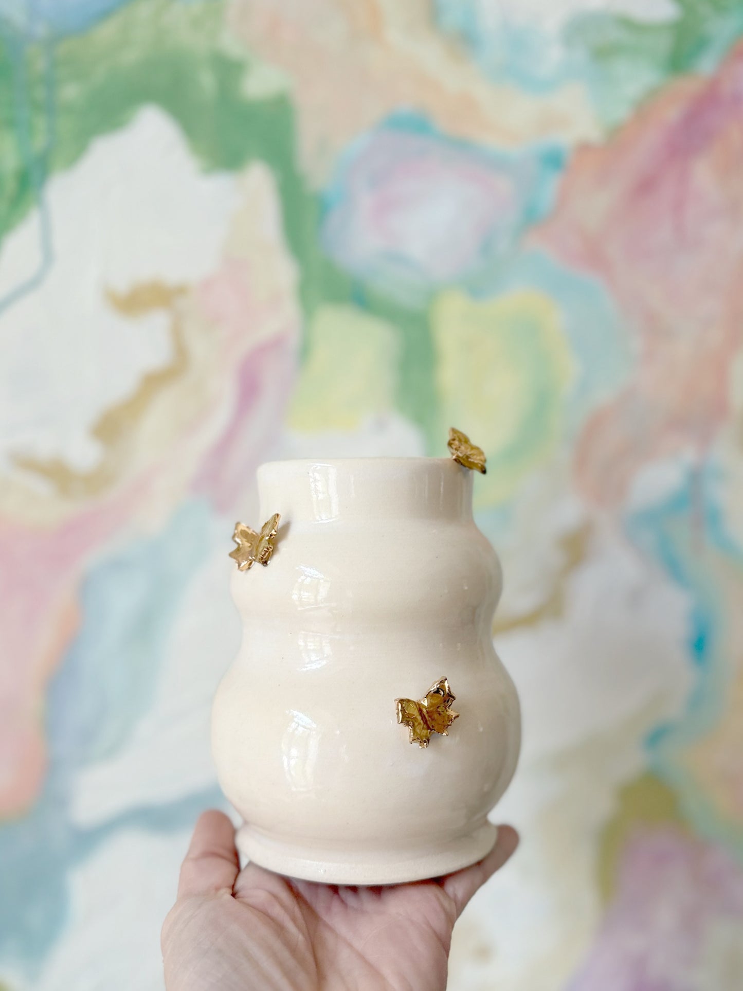 Butterfly bubble vase with 22K Gold Luster