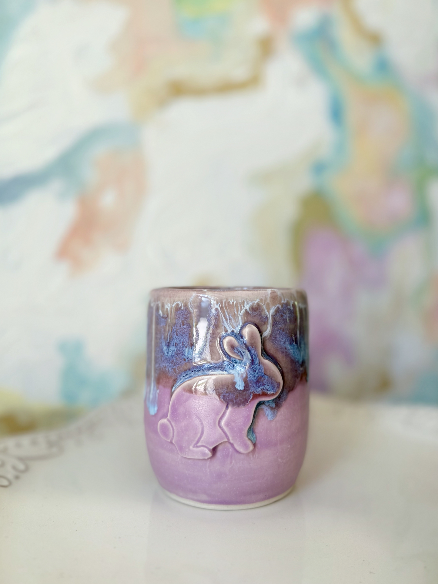 Lilac Bunny Tumbler II with Drippy Glaze