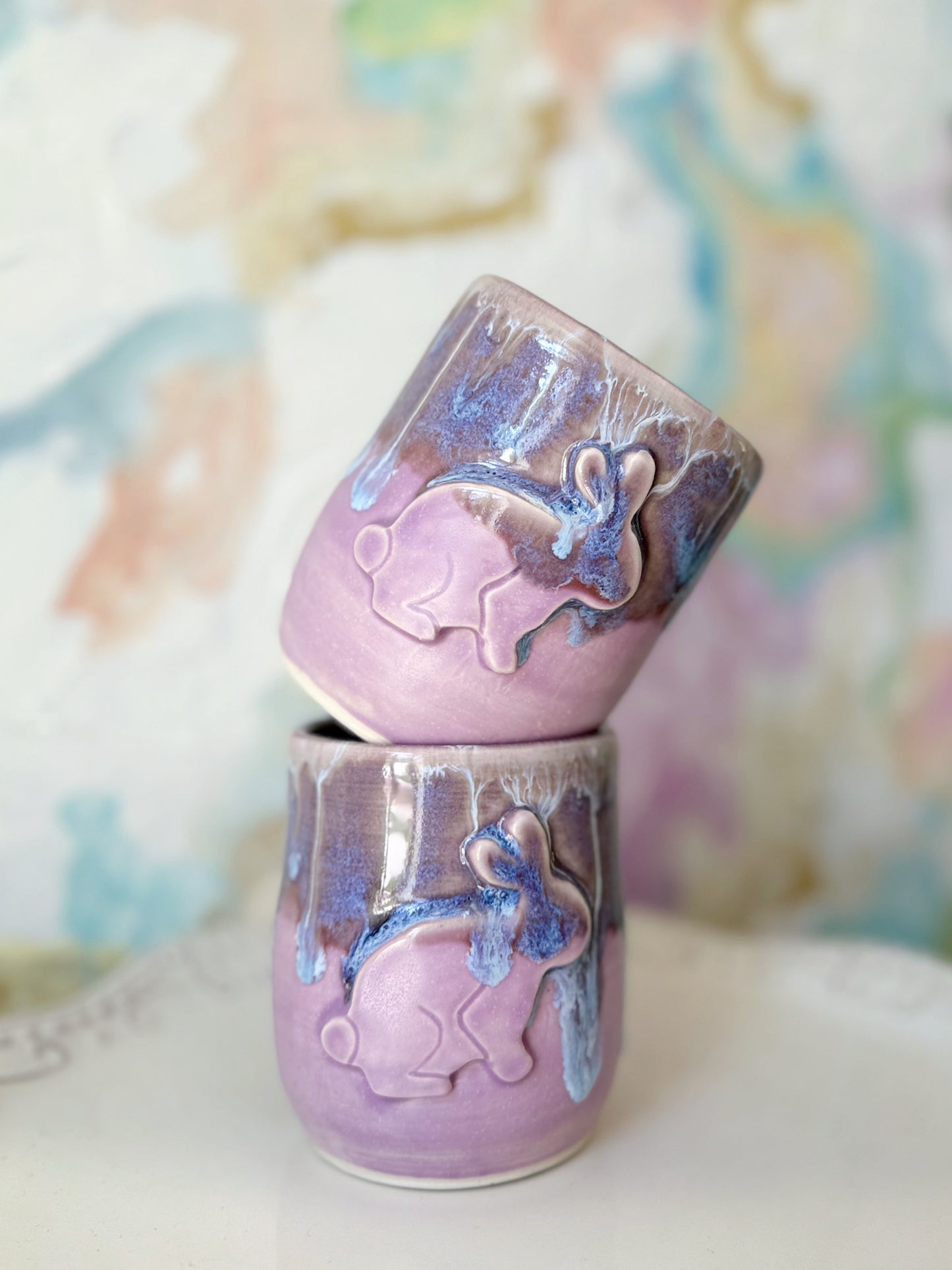 Lilac Bunny Tumbler II with Drippy Glaze