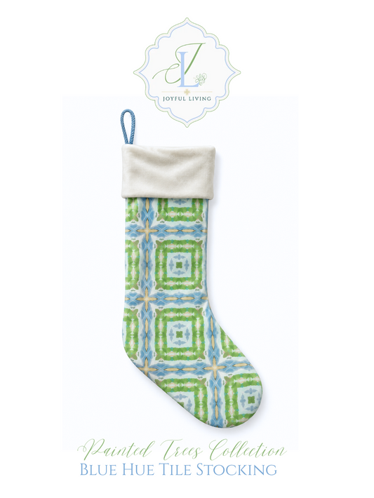 Painted Trees Blue Hue Tile-Christmas Stocking by Liz Cockrell