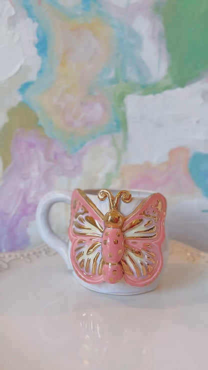 Coral Butterfly Mug with Gold Luster