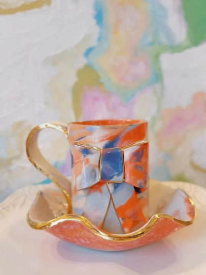 Sunny Days Marbled Wavy Bowl with Gold Luster