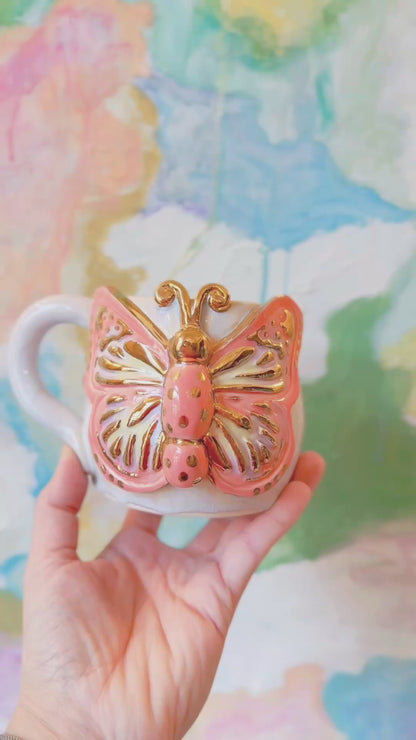 Coral Butterfly Mug with Gold Luster